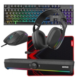 Marvo Scorpion 6-Product Gaming & Streaming Bundle featuring Gaming Keyboard, Programmable USB Mouse, Non-Slip Mousepad, PC & Console-Compatible Gaming Headset, RGB Stereo Soundbar & USB Streaming Microphone Marvo Scorpion 6-Product Gaming & Streaming Bundle featuring Gaming Keyboard, Programmable USB Mouse, Non-Slip Mousepad, PC & Console-Compatible Gaming Headset, RGB Stereo Soundbar & USB Streaming Microphone