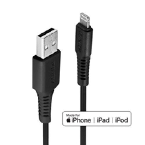 Lindy 31319 0.5m USB-A (M) 2.0 To Lightening (M) MFi Certified 480Mbps Cable - Black Lindy 31319 0.5m USB-A (M) 2.0 To Lightening (M) MFi Certified 480Mbps Cable - Black