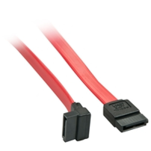 Lindy 33351 0.5m SATA (7 Pin) to 90 Deg SATA (7 Pin) Cable - Red/Black Lindy 33351 0.5m SATA (7 Pin) to 90 Deg SATA (7 Pin) Cable - Red/Black
