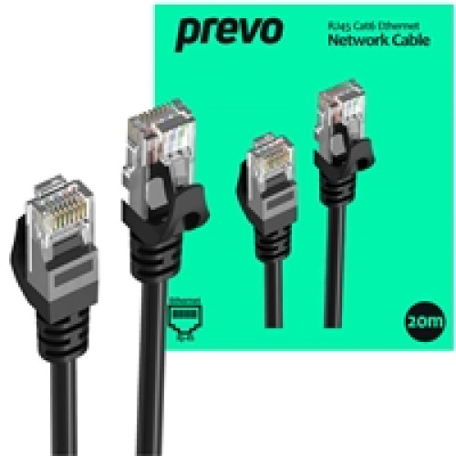 Prevo CAT6-BLK-20M Network Cable, RJ45 (M) to RJ45 (M), CAT6, 20m, Black, Oxygen Free Copper Core, Sturdy PVC Outer Sleeve & Clip Protector, Retail Box Packaging Prevo CAT6-BLK-20M Network Cable, RJ45 (M) to RJ45 (M), CAT6, 20m, Black, Oxygen Free Copper Core, Sturdy PVC Outer Sleeve & Clip Protector, Retail Box Packaging