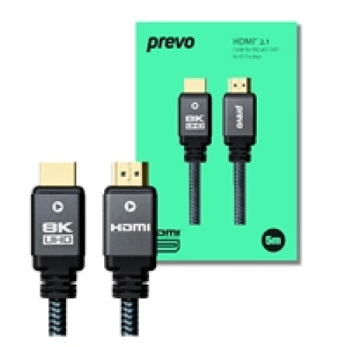 Prevo HDMI-2.1-5M HDMI Cable, HDMI 2.1 (M) to HDMI 2.1 (M), 5m, Black & Grey, Supports Displays up to 8K@60Hz, 99.9% Oxygen-Free Copper with Gold-Plated Connectors, Superior Design & Performance, Retail Box Packaging Prevo HDMI-2.1-5M HDMI Cable, HDMI 2.1 (M) to HDMI 2.1 (M), 5m, Black & Grey, Supports Displays up to 8K@60Hz, 99.9% Oxygen-Free Copper with Gold-Plated Connectors, Superior Design & Performance, Retail Box Packaging