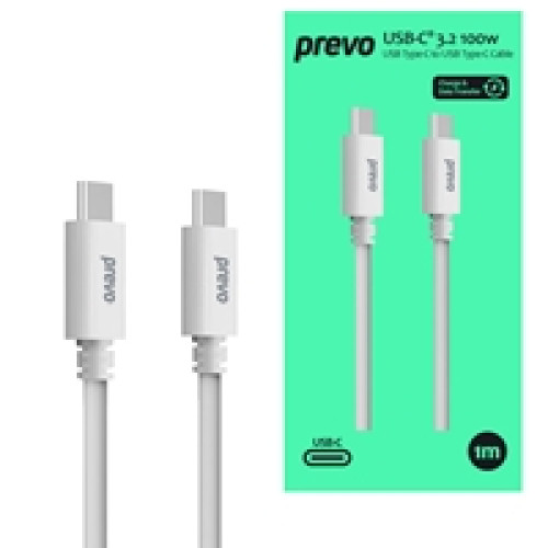 Prevo USB 3.2 100W C to C cable, 20V/5A, 10GB/20GB/s, White, Superior Design & Performance, Retail Box Packaging Prevo USB 3.2 100W C to C cable, 20V/5A, 10GB/20GB/s, White, Superior Design & Performance, Retail Box Packaging