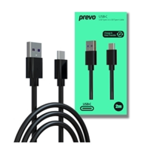 Prevo USBA-USBC-2M Data Cable, USB 2.0 Type-A (M) to USB 2.0 Type-C (M), 2m, Black, Fast Charging up to 2.1A / 5V, Nickel Plated Connectors, Superior Design & Performance, Retail Box Packaging Prevo USBA-USBC-2M Data Cable, USB 2.0 Type-A (M) to USB 2.0 Type-C (M), 2m, Black, Fast Charging up to 2.1A / 5V, Nickel Plated Connectors, Superior Design & Performance, Retail Box Packaging