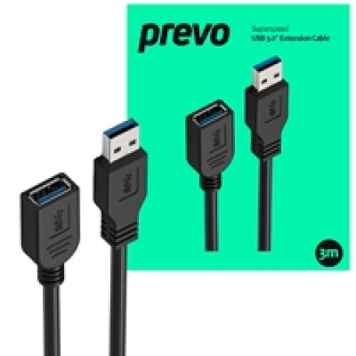 Prevo USBM-USBF-3M USB 3.0 Extension Cable, USB 3.0 Type-A (M) to USB Type-A (F), 3m, Black, Up to 5Gbps Transmission Rate, Retail Box Packaging Prevo USBM-USBF-3M USB 3.0 Extension Cable, USB 3.0 Type-A (M) to USB Type-A (F), 3m, Black, Up to 5Gbps Transmission Rate, Retail Box Packaging