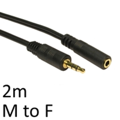 3.5mm (M) Stereo Plug to 3.5mm (F) Stereo Socket 2m Black OEM Cable 3.5mm (M) Stereo Plug to 3.5mm (F) Stereo Socket 2m Black OEM Cable