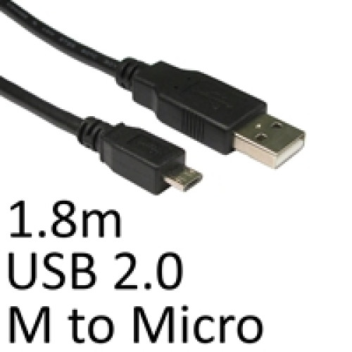 USB 2.0 A (M) to USB 2.0 Micro B (M) 1.8m Black OEM Data Cable USB 2.0 A (M) to USB 2.0 Micro B (M) 1.8m Black OEM Data Cable