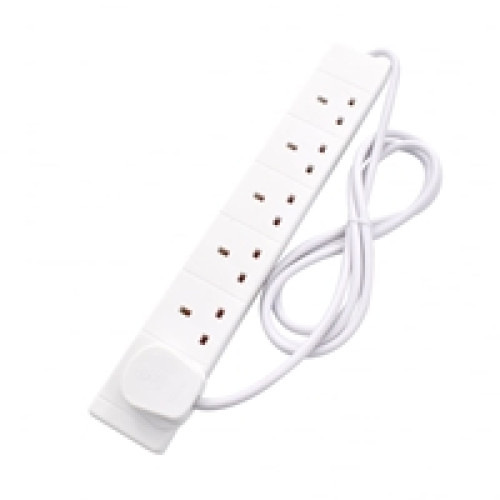 2m 6 Gang UK Mains Extension - White 2m 6 Gang UK Mains Extension - White
