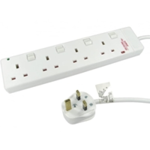 2m 4 Gang Surge Protected LED Indicator Individually Switched UK Mains Extension - White 2m 4 Gang Surge Protected LED Indicator Individually Switched UK Mains Extension - White