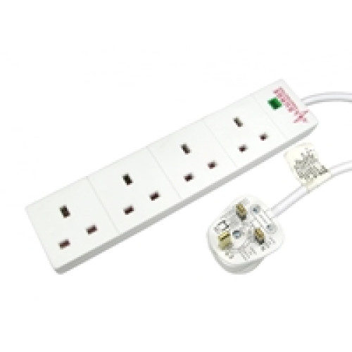 2m 4 Gang Surge Protected LED Indicator UK Mains Extension - White 2m 4 Gang Surge Protected LED Indicator UK Mains Extension - White