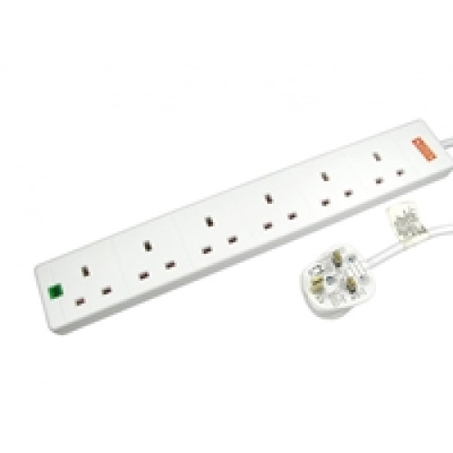 5m 6 Gang Surge Protected LED Indicator UK Mains Extension - White 5m 6 Gang Surge Protected LED Indicator UK Mains Extension - White