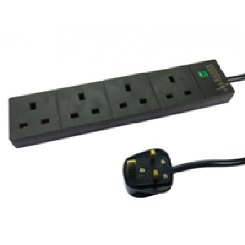 2m 4 Gang Surge Protected LED Indicator UK Mains Extension - Black 2m 4 Gang Surge Protected LED Indicator UK Mains Extension - Black