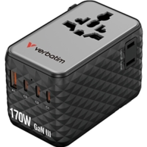 Verbatim Charge 'n' Travel 170W Universal Travel Adapter Black, Charge Up To 6 Devices AT Once Verbatim Charge 'n' Travel 170W Universal Travel Adapter Black, Charge Up To 6 Devices AT Once