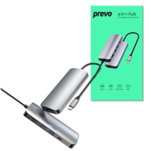 Prevo C501R 4-In-1 USB-C Networking Hub Docking Station with RJ-45 Gigabit Ethernet, 60W Passthrough, USB-A USB 3.0, 4K HDMI for PC, Laptop, Tablet - Windows & Mac iOS Compatible Prevo C501R 4-In-1 USB-C Networking Hub Docking Station with RJ-45 Gigabit Ethernet, 60W Passthrough, USB-A USB 3.0, 4K HDMI for PC, Laptop, Tablet - Windows & Mac iOS Compatible