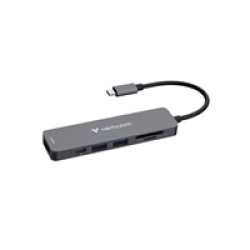 Verbatim USB-C Essentials Multiport Hub 6 Port With Card Reader, Supports Up To 100W Power Delivery, SD/MicroSD Slots Supports Read / Write Speeds Of Up To 40MB/s and 30MB/s