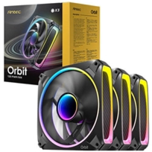 Antec Orbit 120 ARGB 120 mm PWM Fan Triple Pack - 120 mm x 28 mm, Fluid Dynamic Bearing, 200-2000 RPM, 66.72 CFM, aRGB Lighting, Anti-Vibration Pads Antec Orbit 120 ARGB 120 mm PWM Fan Triple Pack - 120 mm x 28 mm, Fluid Dynamic Bearing, 200-2000 RPM, 66.72 CFM, aRGB Lighting, Anti-Vibration Pads