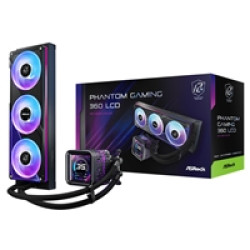 ASRock Phantom Gaming 360 LCD AIO Liquid CPU Cooler, 360mm Radiator, Triple 120mm PWM ARGB Fans, LCD Display, Intel LGA1700/1851 & AMD AM5/AM4 Compatible ASRock Phantom Gaming 360 LCD AIO Liquid CPU Cooler, 360mm Radiator, Triple 120mm PWM ARGB Fans, LCD Display, Intel LGA1700/1851 & AMD AM5/AM4 Compatible