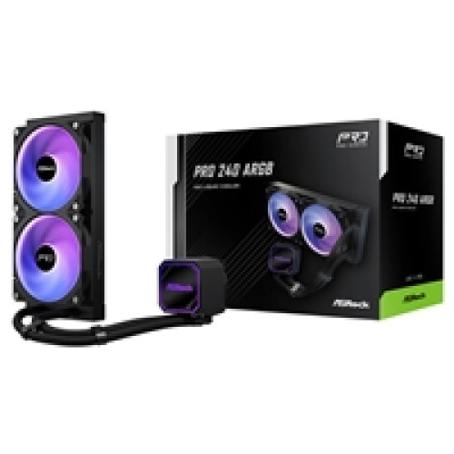 ASRock Pro 240 ARGB AIO Liquid CPU Cooler, 240mm Radiator, Dual 120mm PWM Fans, Addressable RGB, Intel LGA1700/1851 & AMD AM5/AM4 Compatible ASRock Pro 240 ARGB AIO Liquid CPU Cooler, 240mm Radiator, Dual 120mm PWM Fans, Addressable RGB, Intel LGA1700/1851 & AMD AM5/AM4 Compatible