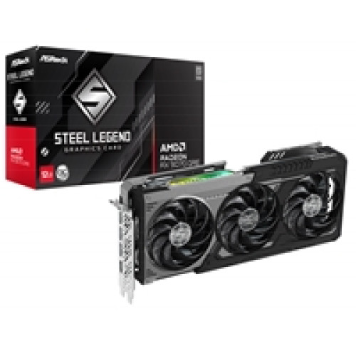 ASRock AMD Radeon RX 9070 GRE Steel Legend Dark OC 12GB GDDR6 Graphics Card, 3072 Streams, 2340 MHz Core Clock, Triple Fan, 3x DisplayPorts / 1x HDMI Port