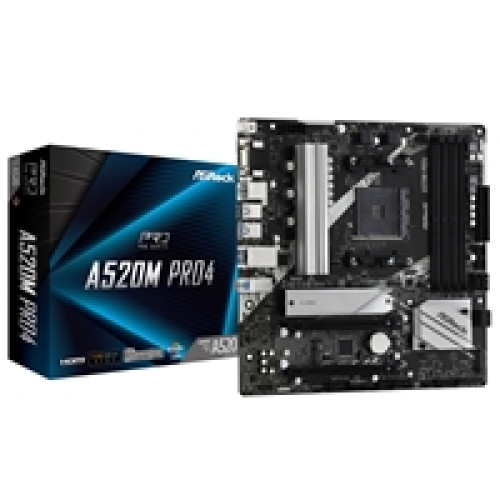ASRock A520M PRO4 Super Alloy AMD AM4 Socket Motherboard, Micro-ATX, 4x DDR4 Slots, 1x M.2 Socket, GbE LAN, 1x D-Sub / 1x DisplayPort / 1x HDMI Port ASRock A520M PRO4 Super Alloy AMD AM4 Socket Motherboard, Micro-ATX, 4x DDR4 Slots, 1x M.2 Socket, GbE LAN, 1x D-Sub / 1x DisplayPort / 1x HDMI Port