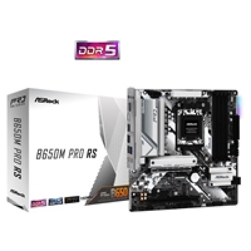 ASRock B650M Pro RS AMD AM5 Socket Motherboard, Micro-ATX, 4x DDR5 Slots, 3x M.2 Sockets, Fitted I/O Shield, 2.5GbE LAN, 1x DisplayPort / 1x HDMI Port ASRock B650M Pro RS AMD AM5 Socket Motherboard, Micro-ATX, 4x DDR5 Slots, 3x M.2 Sockets, Fitted I/O Shield, 2.5GbE LAN, 1x DisplayPort / 1x HDMI Port