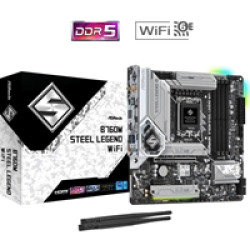 ASRock B760M Steel Legend WiFi Intel 1700 Socket Motherboard, Micro-ATX, 4x DDR5 Slots, 3x M.2 Sockets, Fitted I/O Shield, 2.5GbE LAN, Wi-Fi 6E, 1x DisplayPort / 1x HDMI Port ASRock B760M Steel Legend WiFi Intel 1700 Socket Motherboard, Micro-ATX, 4x DDR5 Slots, 3x M.2 Sockets, Fitted I/O Shield, 2.5GbE LAN, Wi-Fi 6E, 1x DisplayPort / 1x HDMI Port