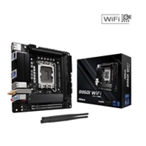 ASRock B860I WiFi Intel 1851 Socket Motherboard, Mini-ITX, 2x DDR5 Slots, 2x M.2 Socket, 2.5GbE + 1GbE LAN, Wi-Fi 6E, 1x DisplayPort / 1x HDMI Port ASRock B860I WiFi Intel 1851 Socket Motherboard, Mini-ITX, 2x DDR5 Slots, 2x M.2 Socket, 2.5GbE + 1GbE LAN, Wi-Fi 6E, 1x DisplayPort / 1x HDMI Port