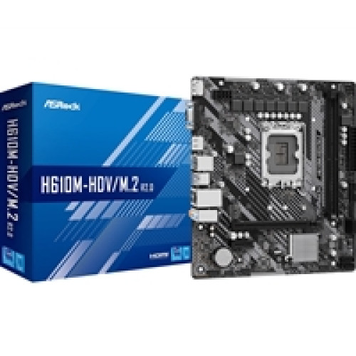 ASRock H610M-HDV/M.2 R2.0 Super Alloy Intel 1700 Socket Motherboard, Micro-ATX, 2x DDR4 Slots, 1x M.2 Socket, GbE LAN, 1x D-Sub / 1x DisplayPort / 1x HDMI Port ASRock H610M-HDV/M.2 R2.0 Super Alloy Intel 1700 Socket Motherboard, Micro-ATX, 2x DDR4 Slots, 1x M.2 Socket, GbE LAN, 1x D-Sub / 1x DisplayPort / 1x HDMI Port