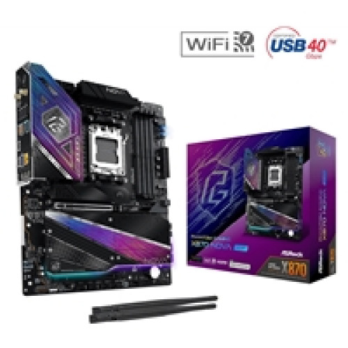 ASRock PHANTOM GAMING X870 Nova WiFi AMD Socket AM5 Motherboard, 4 x DDR5 Slots, 5x M.2 Socket, 5GbE LAN, Wi-Fi 7, 1x HDMI Port / 1x USB-C (USB4)