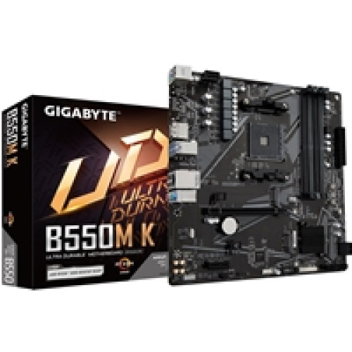 Gigabyte B550M K Ultra Durable AMD AM4 Socket Motherboard, Micro-ATX, 4x DDR4 Slots, 2x M.2 Sockets, GbE LAN, 1x DisplayPort / 1x HDMI Port Gigabyte B550M K Ultra Durable AMD AM4 Socket Motherboard, Micro-ATX, 4x DDR4 Slots, 2x M.2 Sockets, GbE LAN, 1x DisplayPort / 1x HDMI Port