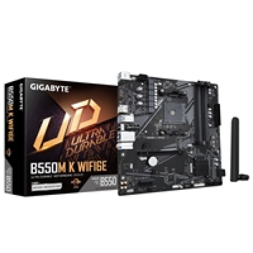 Gigabyte B550M K WIFI6E AMD AM4 Socket Motherboard, Micro-ATX, 4x DDR4 Slots, 2x M.2 Socket, GbE LAN, Wi-Fi 6E, 1x DisplayPort / 1x HDMI Port Gigabyte B550M K WIFI6E AMD AM4 Socket Motherboard, Micro-ATX, 4x DDR4 Slots, 2x M.2 Socket, GbE LAN, Wi-Fi 6E, 1x DisplayPort / 1x HDMI Port