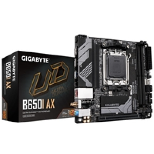 Gigabyte B650I AX Ultra Durable AMD AM5 Socket Motherboard, Mini-ITX, 2x DDR5 Slots, 1x M.2 Socket, 2.5GbE LAN, Wi-Fi 6E, 1x DisplayPort / 1x HDMI Port Gigabyte B650I AX Ultra Durable AMD AM5 Socket Motherboard, Mini-ITX, 2x DDR5 Slots, 1x M.2 Socket, 2.5GbE LAN, Wi-Fi 6E, 1x DisplayPort / 1x HDMI Port