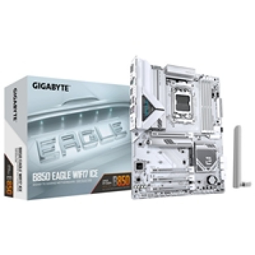 Gigabyte B850 EAGLE WIFI7 ICE AMD AM5 Socket Motherboard, ATX, 4x DDR5 Slots, 3x M.2 Socket, Fitted I/O Shield, 2.5GbE LAN, Wi-Fi 7, 1x DisplayPort / 1x HDMI Port Gigabyte B850 EAGLE WIFI7 ICE AMD AM5 Socket Motherboard, ATX, 4x DDR5 Slots, 3x M.2 Socket, Fitted I/O Shield, 2.5GbE LAN, Wi-Fi 7, 1x DisplayPort / 1x HDMI Port