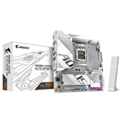 Gigabyte B850M AORUS ELITE WIFI6E ICE AMD AM5 Socket Motherboard, Micro-ATX, 4x DDR5 Slots, 2x M.2 Sockets, Fitted I/O Shield, 2.5GbE LAN, Wi-Fi 6E, 1x DisplayPort / 1x HDMI Port Gigabyte B850M AORUS ELITE WIFI6E ICE AMD AM5 Socket Motherboard, Micro-ATX, 4x DDR5 Slots, 2x M.2 Sockets, Fitted I/O Shield, 2.5GbE LAN, Wi-Fi 6E, 1x DisplayPort / 1x HDMI Port