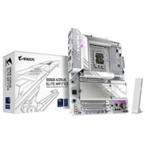 Gigabyte B860 AORUS ELITE WIFI7 ICE Intel 1851 Socket Motherboard, ATX, 4x DDR5 Slots, 3x M.2 Sockets, Fitted I/O Shield, 2.5GbE LAN, Wi-Fi 7, 1x DisplayPort / 2x HDMI / 1x USB-C (USB4) Gigabyte B860 AORUS ELITE WIFI7 ICE Intel 1851 Socket Motherboard, ATX, 4x DDR5 Slots, 3x M.2 Sockets, Fitted I/O Shield, 2.5GbE LAN, Wi-Fi 7, 1x DisplayPort / 2x HDMI / 1x USB-C (USB4)