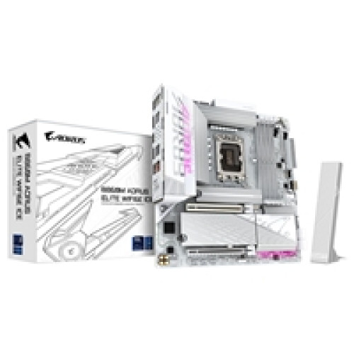 Gigabyte B860M AORUS ELITE WIFI6E ICE Intel 1851 Socket Motherboard, Micro-ATX, 4x DDR5 Slots, 3x M.2 Sockets, Fitted I/O Shield, 2.5GbE LAN, Wi-Fi 6E, 1x DisplayPort / 1x HDMI / 1x USB-C (USB4) Gigabyte B860M AORUS ELITE WIFI6E ICE Intel 1851 Socket Motherboard, Micro-ATX, 4x DDR5 Slots, 3x M.2 Sockets, Fitted I/O Shield, 2.5GbE LAN, Wi-Fi 6E, 1x DisplayPort / 1x HDMI / 1x USB-C (USB4)