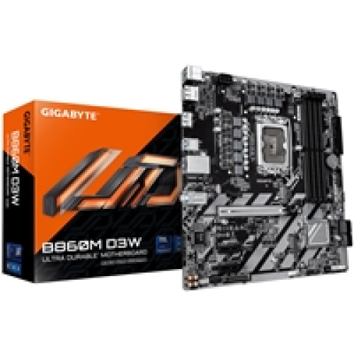Gigabyte B860M D3W Intel 1851 Socket Motherboard, Micro-ATX, 4x DDR5 Slots, 2x M.2 Sockets, GbE LAN, 2x DisplayPorts / 1x HDMI Port Gigabyte B860M D3W Intel 1851 Socket Motherboard, Micro-ATX, 4x DDR5 Slots, 2x M.2 Sockets, GbE LAN, 2x DisplayPorts / 1x HDMI Port