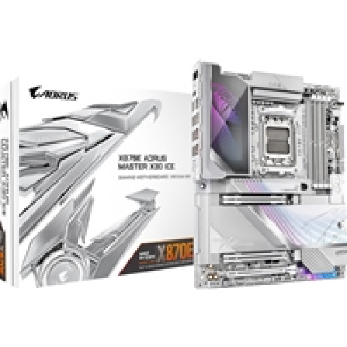 Gigabyte X870E AORUS MASTER X3D ICE AMD AM5 Socket Motherboard, ATX, 4x DDR5 Slots, 5x M.2 Sockets, Fitted I/O Shield, 10GbE LAN, Wi-Fi 7, 1x HDMI Port / 2x USB-C (USB4) Gigabyte X870E AORUS MASTER X3D ICE AMD AM5 Socket Motherboard, ATX, 4x DDR5 Slots, 5x M.2 Sockets, Fitted I/O Shield, 10GbE LAN, Wi-Fi 7, 1x HDMI Port / 2x USB-C (USB4)