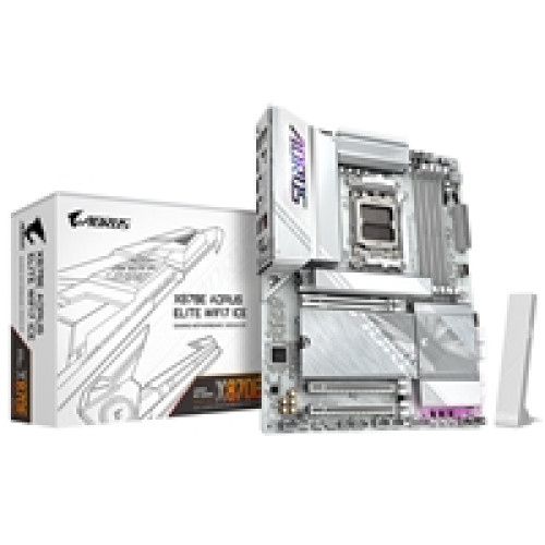 Gigabyte X870E AORUS ELITE WIFI7 ICE AMD AM5 Socket Motherboard, ATX, 4x DDR5 Slots, 4x M.2 Sockets, Fitted I/O Shield, 2.5GbE LAN, Wi-Fi 7, 1x HDMI Port / 2x USB-C (USB4) Gigabyte X870E AORUS ELITE WIFI7 ICE AMD AM5 Socket Motherboard, ATX, 4x DDR5 Slots, 4x M.2 Sockets, Fitted I/O Shield, 2.5GbE LAN, Wi-Fi 7, 1x HDMI Port / 2x USB-C (USB4)