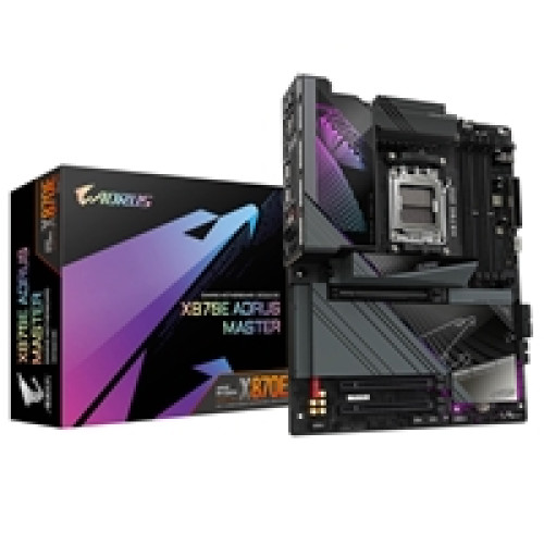 Gigabyte X870E AORUS MASTER AMD AM5 Socket Motherboard, ATX, 4x DDR5 Slots, 4x M.2 Sockets, Fitted I/O Shield, 5GbE LAN, Wi-Fi 7, 1x HDMI Port / 2x USB-C (USB4)