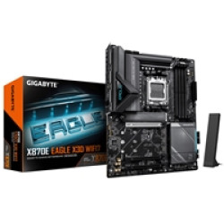Gigabyte X870E EAGLE X3D WIFI7 AMD AM5 Socket Motherboard, ATX, 4x DDR5 Slots, 4x M.2 Sockets, Fitted I/O Shield, 5GbE LAN, Wi-Fi 7, 1x HDMI Port / 2x USB-C (USB4) Gigabyte X870E EAGLE X3D WIFI7 AMD AM5 Socket Motherboard, ATX, 4x DDR5 Slots, 4x M.2 Sockets, Fitted I/O Shield, 5GbE LAN, Wi-Fi 7, 1x HDMI Port / 2x USB-C (USB4)