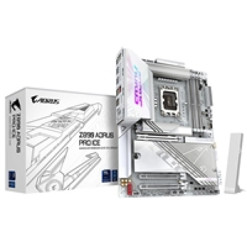 Gigabyte Z890 AORUS PRO ICE Intel 1851 Socket Motherboard, ATX, 4x DDR5 Slots, 5x M.2 Sockets, Fitted I/O Shield, 5GbE LAN, Wi-Fi 7, 2x USB-C (USB4) Gigabyte Z890 AORUS PRO ICE Intel 1851 Socket Motherboard, ATX, 4x DDR5 Slots, 5x M.2 Sockets, Fitted I/O Shield, 5GbE LAN, Wi-Fi 7, 2x USB-C (USB4)