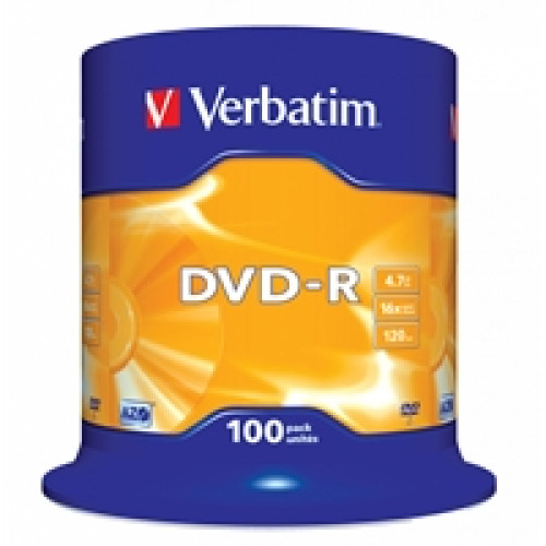 Verbatim DVD-R 16X 100 Pack Spindle 4.7GB Matt Silver Verbatim DVD-R 16X 100 Pack Spindle 4.7GB Matt Silver