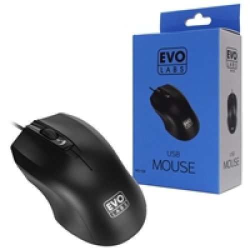 Evo Labs MO-128 Wired USB Plug and Play Mouse, 800 DPI Optical Tracking, 3 Button with Scroll Wheel, Ambidextrous Design, Matte Black Evo Labs MO-128 Wired USB Plug and Play Mouse, 800 DPI Optical Tracking, 3 Button with Scroll Wheel, Ambidextrous Design, Matte Black