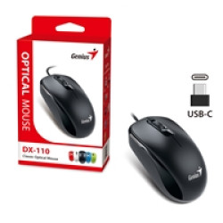 Genius DX-110 Wired USB-Type C Plug and Play Mouse, 1000 DPI Optical Tracking, 3 Button with Scroll Wheel, Ambidextrous Design with 1.5m Cable, Black Genius DX-110 Wired USB-Type C Plug and Play Mouse, 1000 DPI Optical Tracking, 3 Button with Scroll Wheel, Ambidextrous Design with 1.5m Cable, Black