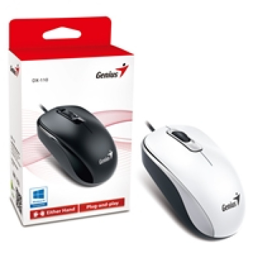 Genius DX-110 Wired USB Plug and Play Mouse, 1000 DPI Optical Tracking, 3 Button with Scroll Wheel, Ambidextrous Design with 1.5m Cable, White Genius DX-110 Wired USB Plug and Play Mouse, 1000 DPI Optical Tracking, 3 Button with Scroll Wheel, Ambidextrous Design with 1.5m Cable, White