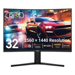 piXL X-Series GS32QIDPHA 32 Inch QHD IPS, Curved (1500R) Gaming Monitor with 180Hz Refresh Rate, 2560 x 1440 Resolution, 1ms Response Time, HDR10+, Adaptive Sync, 2x HDMI 2.0 & 2x DisplayPort 1.4, Height Adjustable piXL X-Series GS32QIDPHA 32 Inch QHD IPS, Curved (1500R) Gaming Monitor with 180Hz Refresh Rate, 2560 x 1440 Resolution, 1ms Response Time, HDR10+, Adaptive Sync, 2x HDMI 2.0 & 2x DisplayPort 1.4, Height Adjustable