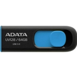Adata UV128 64GB USB 3.2 Gen 1 Flash Drive, Capless Design, Black/Blue Adata UV128 64GB USB 3.2 Gen 1 Flash Drive, Capless Design, Black/Blue