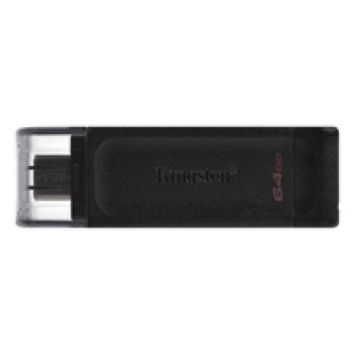 Kingston DT70/64GB DataTraveler 64GB USB Flash Drive, USB 3.2, USB-C, Gen1, 80MB/s, Clear Cap, Black, Retail. Kingston DT70/64GB DataTraveler 64GB USB Flash Drive, USB 3.2, USB-C, Gen1, 80MB/s, Clear Cap, Black, Retail.