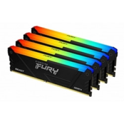 Kingston FURY Beast KF436C18BB2AK4/128 128GB (4x 32GB) DIMM System Memory, 3600MHz, DDR4, CL18, Black, RGB, Intel XMP Kingston FURY Beast KF436C18BB2AK4/128 128GB (4x 32GB) DIMM System Memory, 3600MHz, DDR4, CL18, Black, RGB, Intel XMP