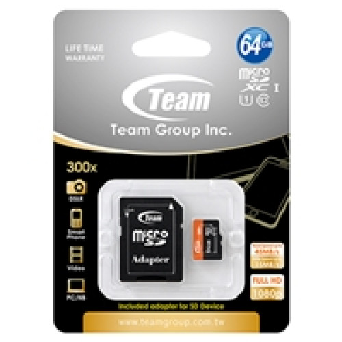 Team 64GB Micro SDXC UHS-1 Class 10 Flash Card with Adapter Team 64GB Micro SDXC UHS-1 Class 10 Flash Card with Adapter